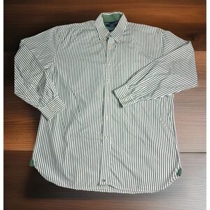 TOMMY HILFIGER Mens Sz(XL) Green White Stripe Long Sleeve Dress Casual Shirt